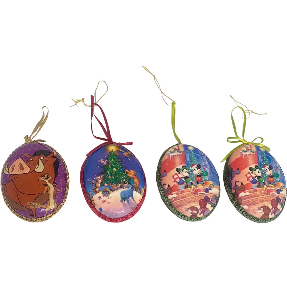 Lot of 4 Vintage 1998 Various Disney Mickey Pooh Lion King Christmas Ornaments